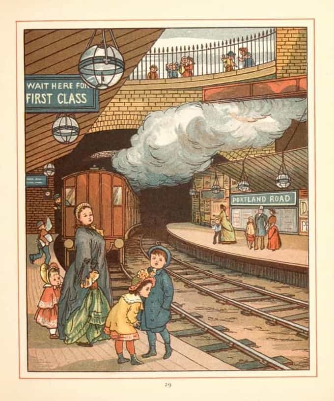 Walter Crane 1845 - 1915 London Town Train Station First Class 1883