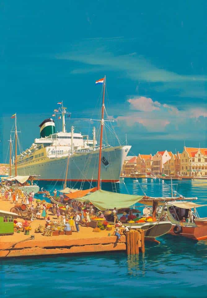 Curaçao, Original illustration for a poster for the Grace Line Travel company by Carl G. EVERS (1907-2000) ship