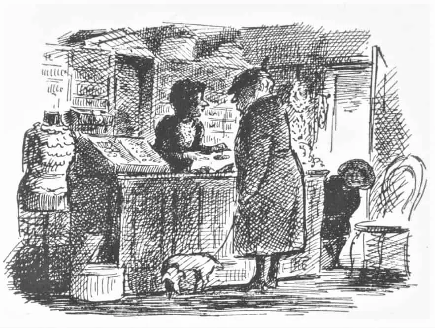 Edward Ardizzone shop from The Blackbird in the Lilac by James Reeves (Oxford University Press, 1952)