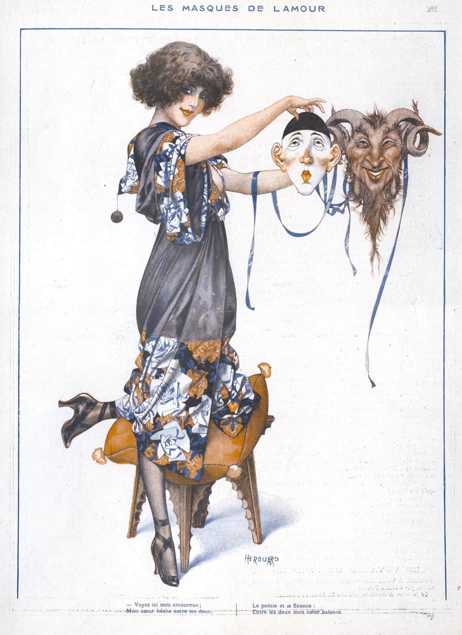 Illustration for the French magazine ′La Vie Parisienne′ by Chéri Hérouard (1881-1961) masks