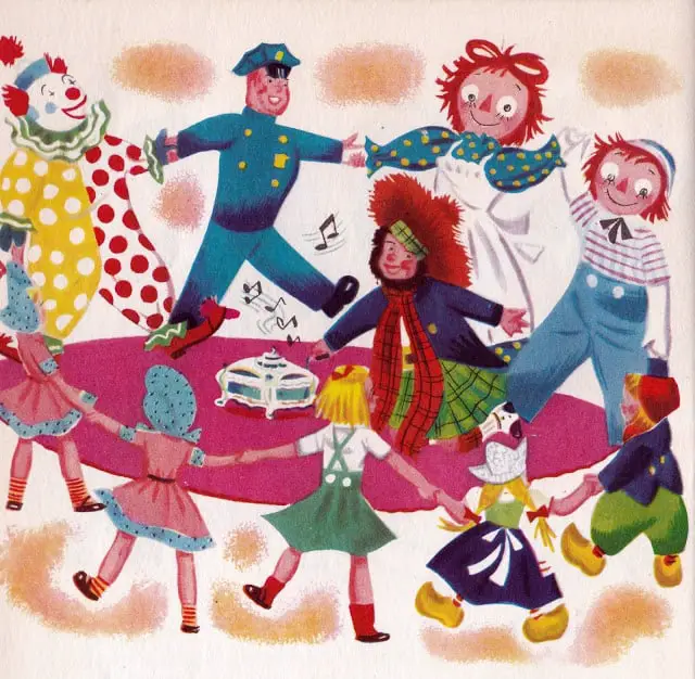 Raggedy Andy's Surprise by Johnny Gruelle, illustrated by Tom Sinnickson (1953) dance in a circle