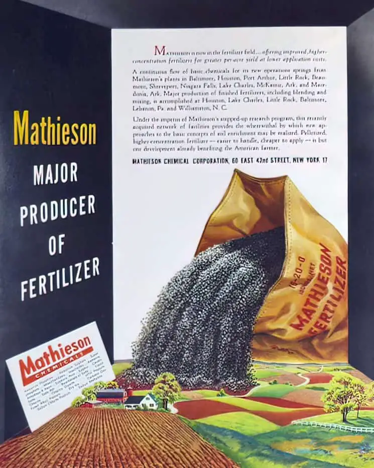 1949 July, Advertisement for Mathieson Chemicals fertilizer