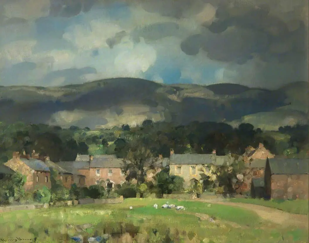 A Fellside Cumberland Village by John Alfred Arnesby Brown, oil on canvas, 1939