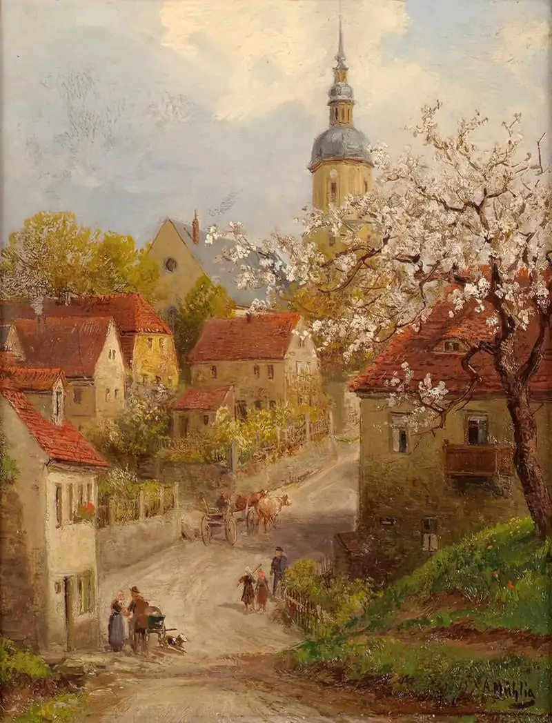 Albert Ernst Mühlig (1862-1909) German, Spring On The Village