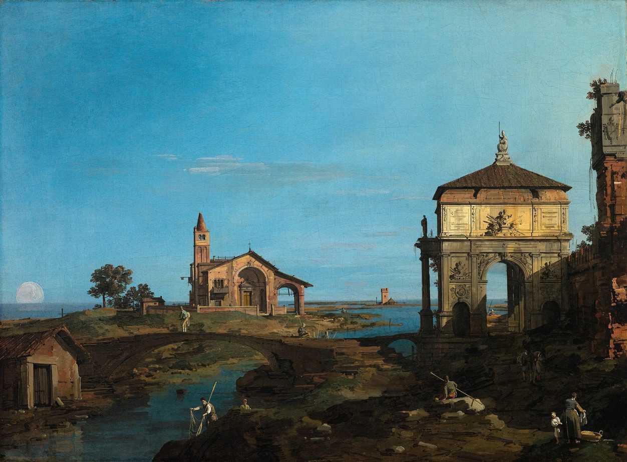 An Island in the Lagoon with a Gateway and a Church, Canaletto, oil on canvas, 1743
