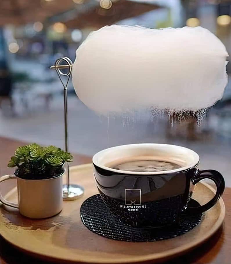 Coffee with cotton candy vapour