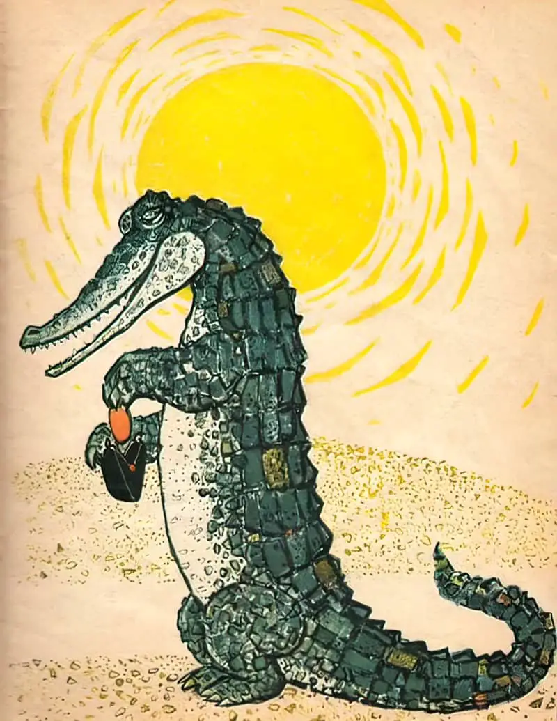 From Skazka pro Len (1964) by L. Zubkov Illustrated by I. Belopolsky crocodile