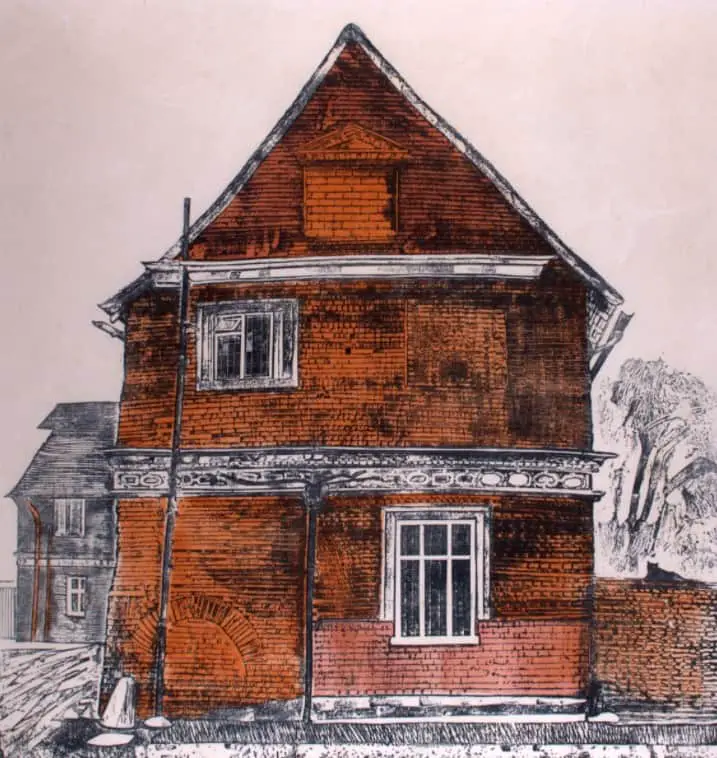 'Great Lodge, Great Bardfield', Sheila Robinson, print from a cardboard cut, 1967