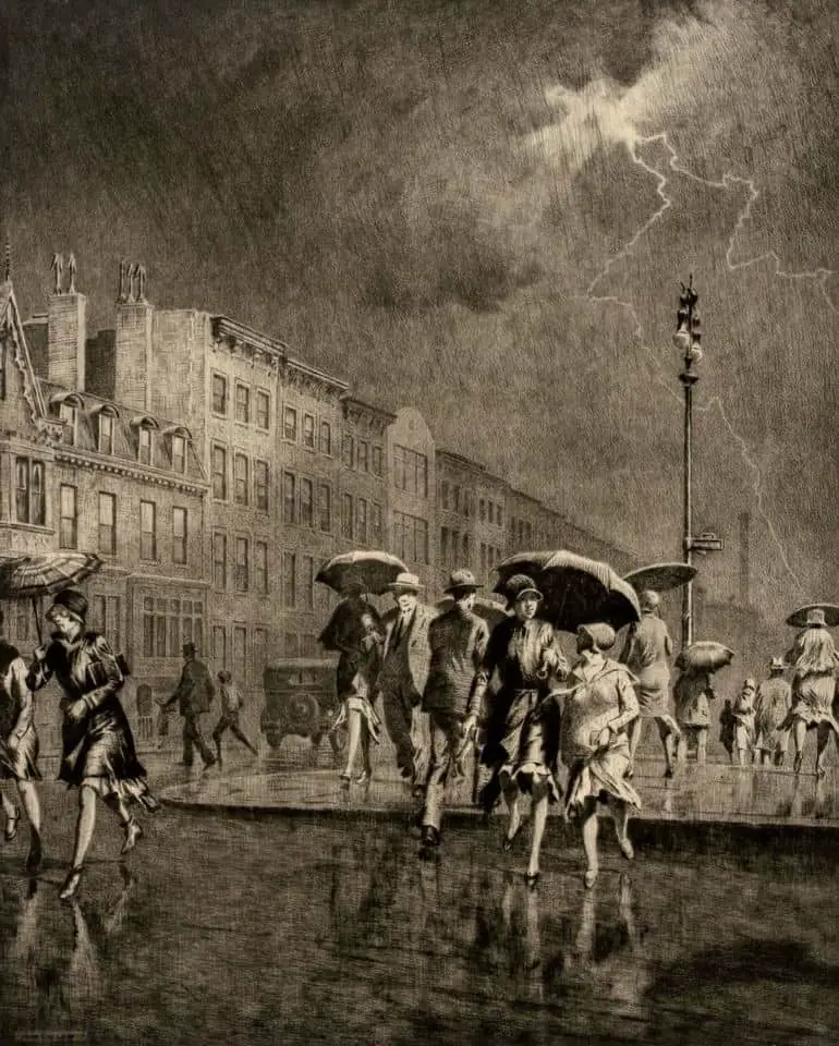 Martin Lewis (1881 - 1962) 1930 illustration Break in the Thunderstorm