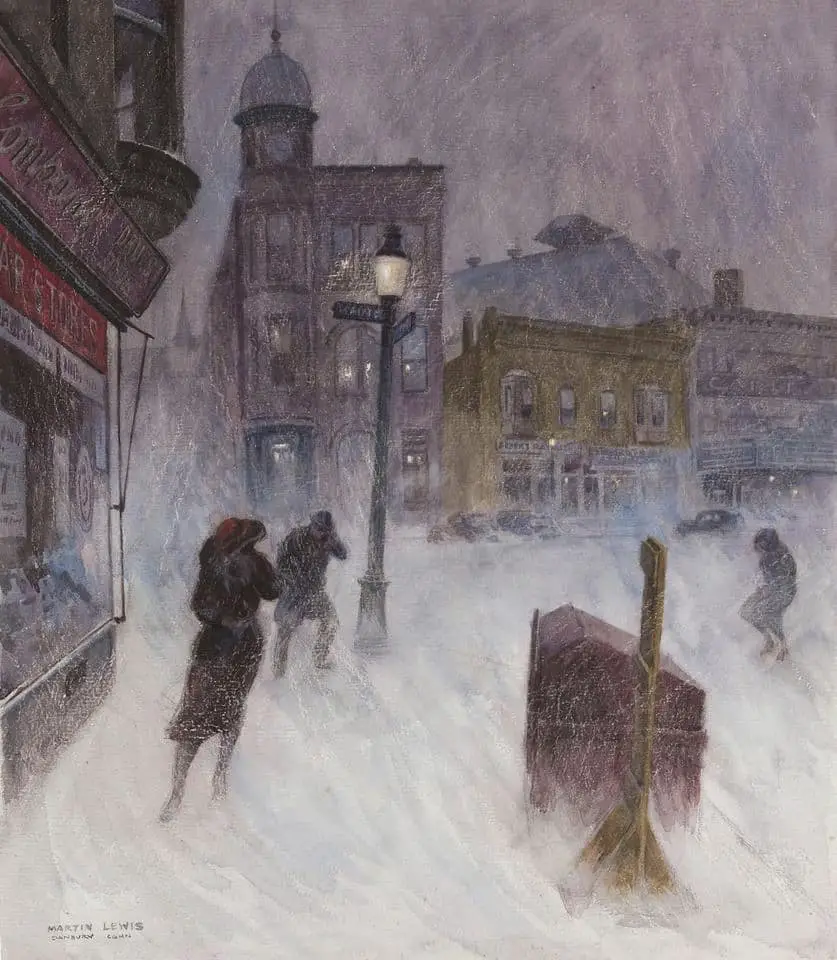 Martin Lewis (1881 - 1962) 1934 print Snowstorm, Danbury, Connecticut