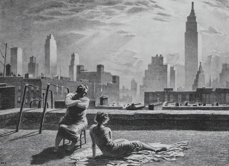 Martin Lewis (1881 - 1962) 1935 Sunbath (rooftop)