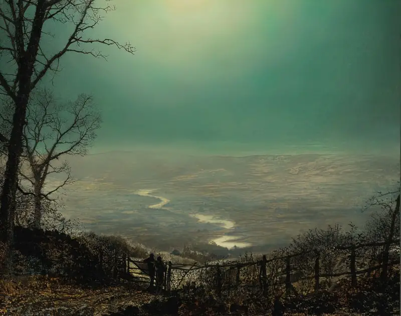 'Moonlight, Wharfedale', John Atkinson Grimshaw, oil on card, 1870s