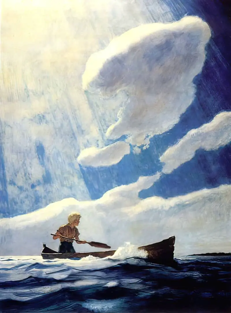 N.C. Wyeth from The Yearling by Marjorie Kinnan Rawlings Published by Scribner's 1940 Jody Lost, You don't contract Wyeth for a job without asking him to do clouds.