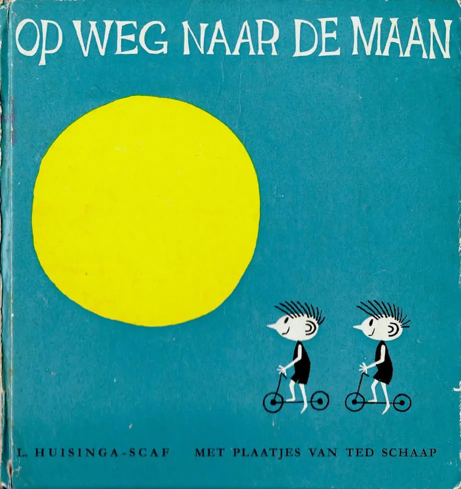 OP WEG NAAR DE MAAN (1960) Ted Schaap. If you can't be bothered drawing a bicycle, maybe stick with a scooter. 