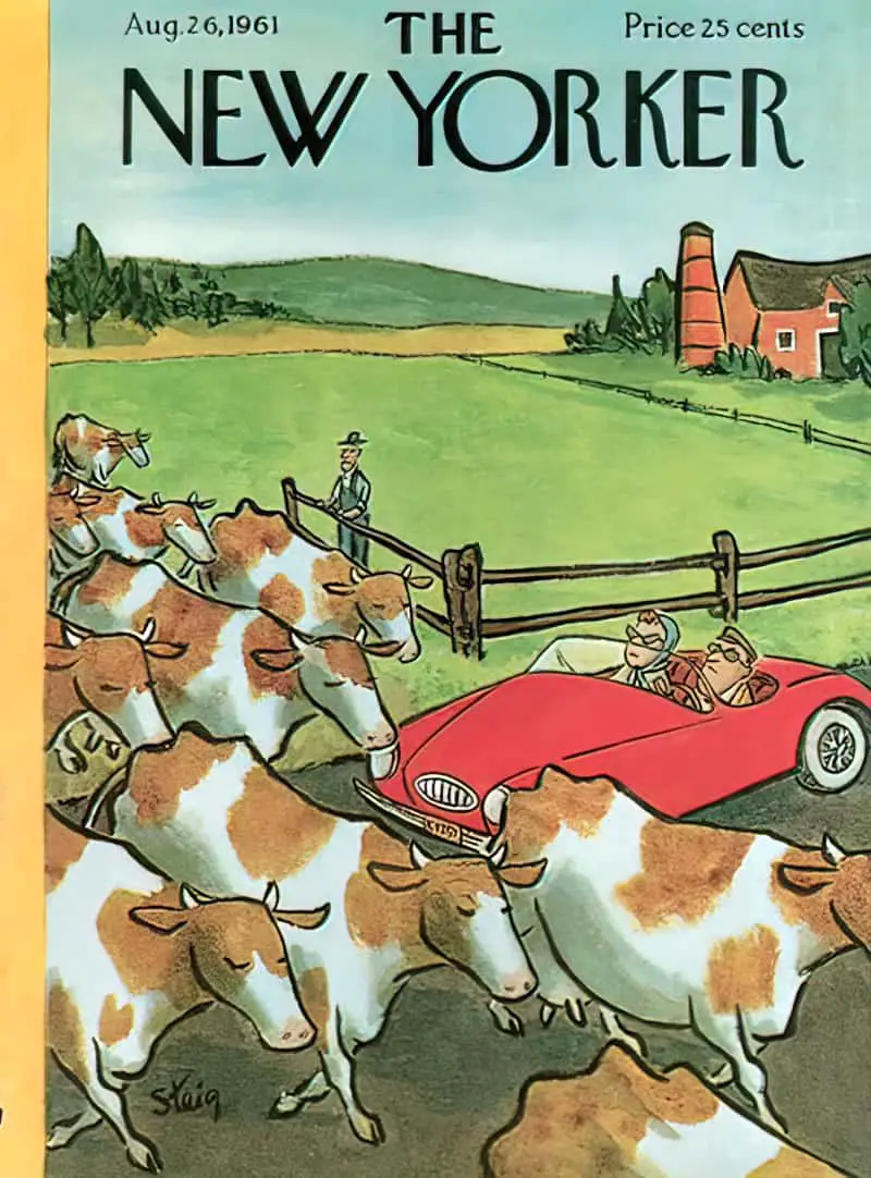 This image has an empty alt attribute; its file name is William-Steig-New-Yorker-Cover-cows.jpg