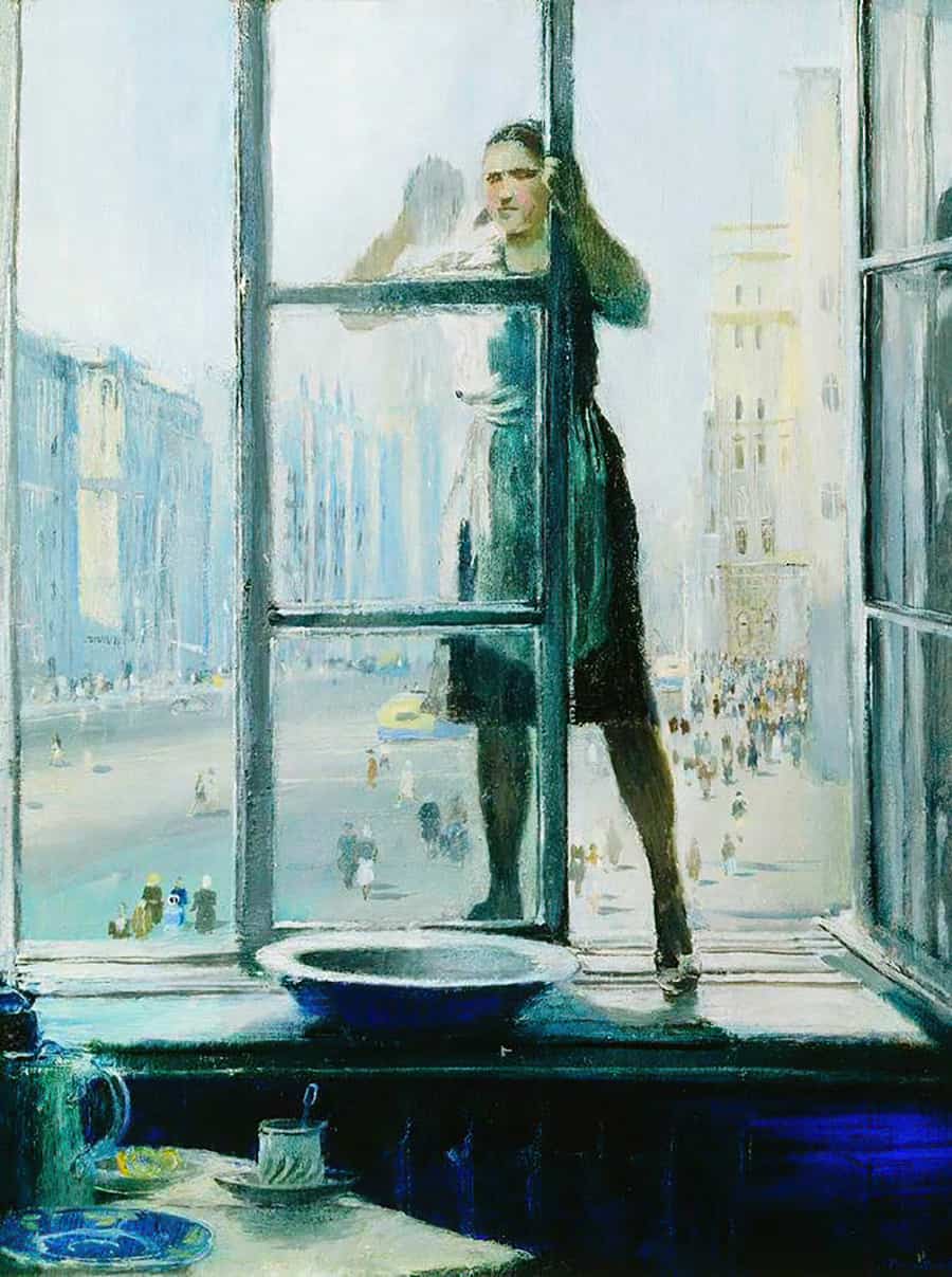 Yuri Ivanovich Pimenov (1903-1977) washing windows