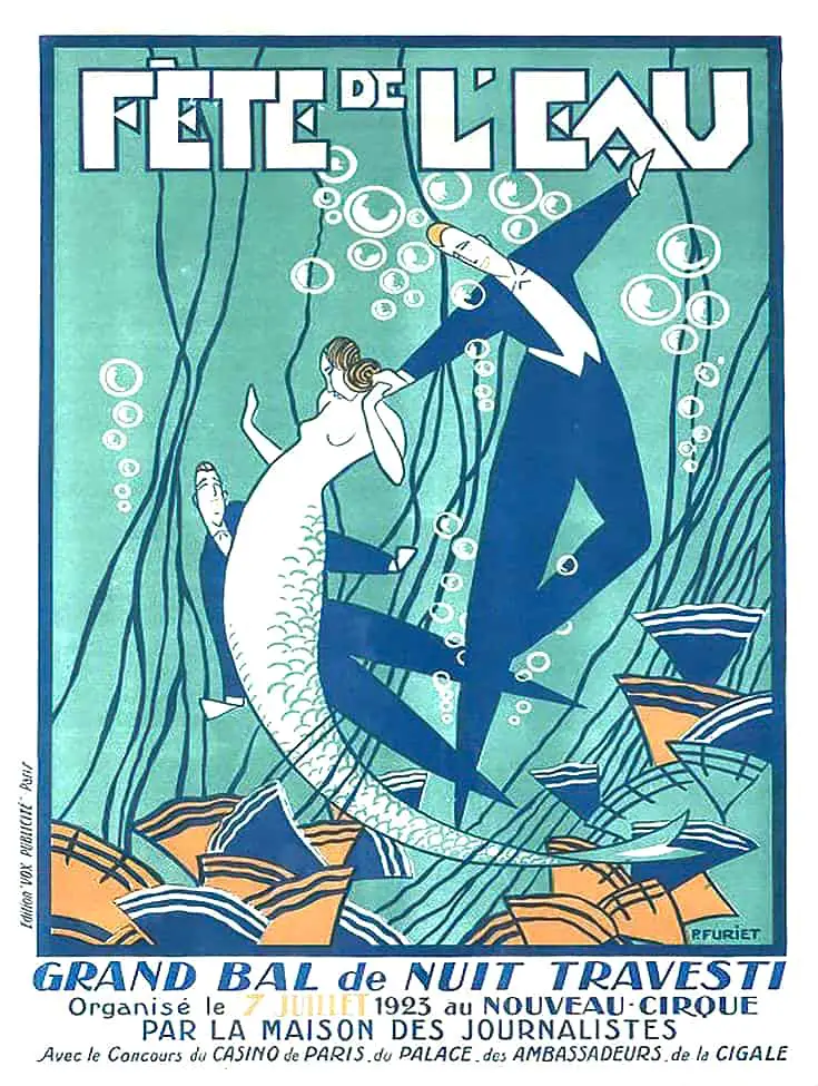 1923 travel advertisement Signed- P Furiet mermaid