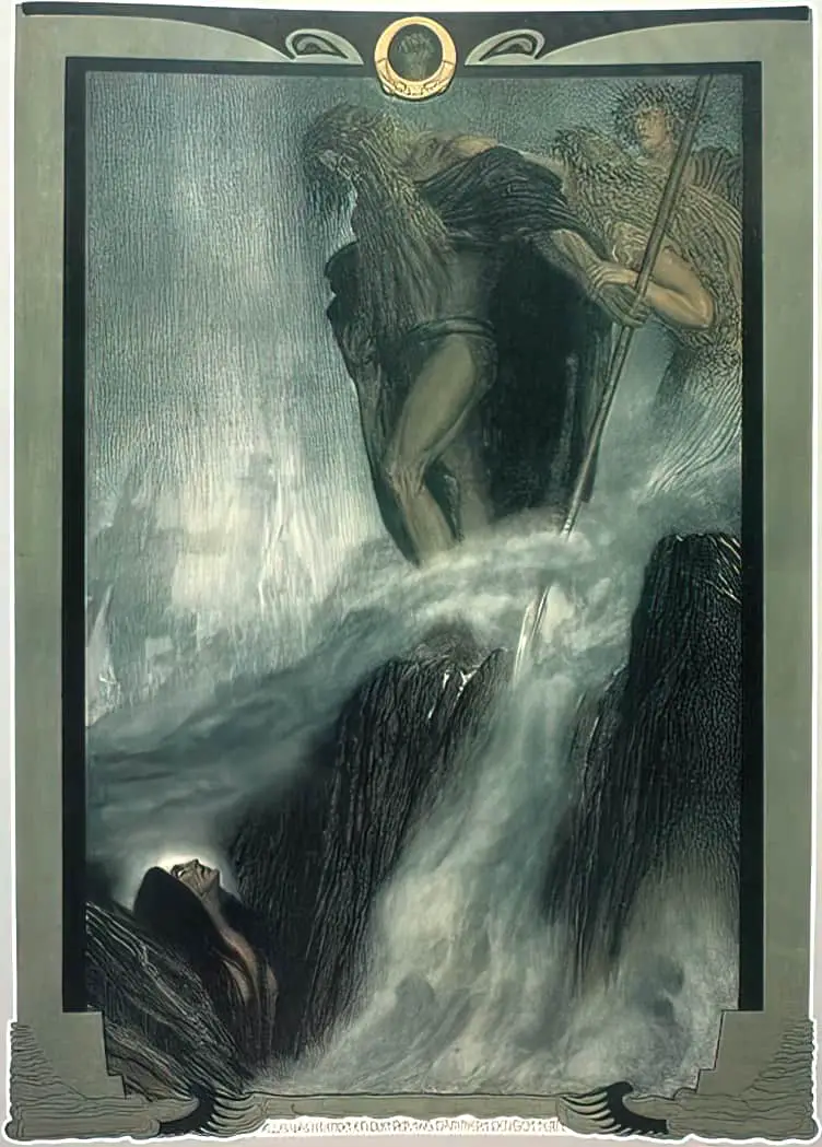 Franz Stassen made four portfolios of illustrations for Wagner's Ring operas waterfall
