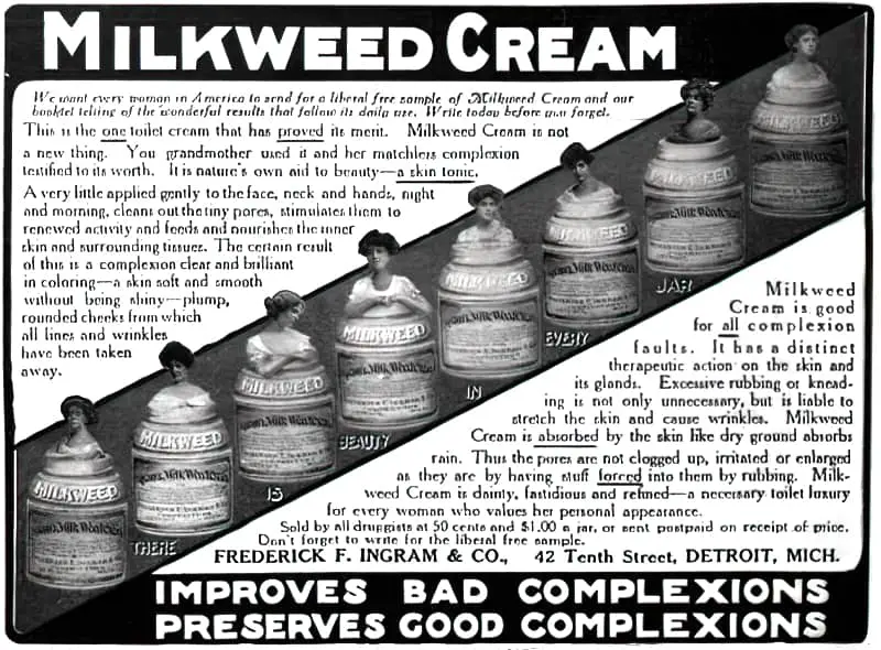Milkweed Cream advertisement 1909