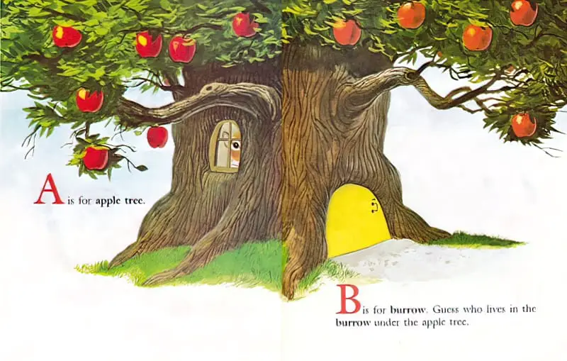 Richard Scarry's Chipmunk's ABC by Roberta Miller, illustrated by Richard Scarry (1963) apple tree