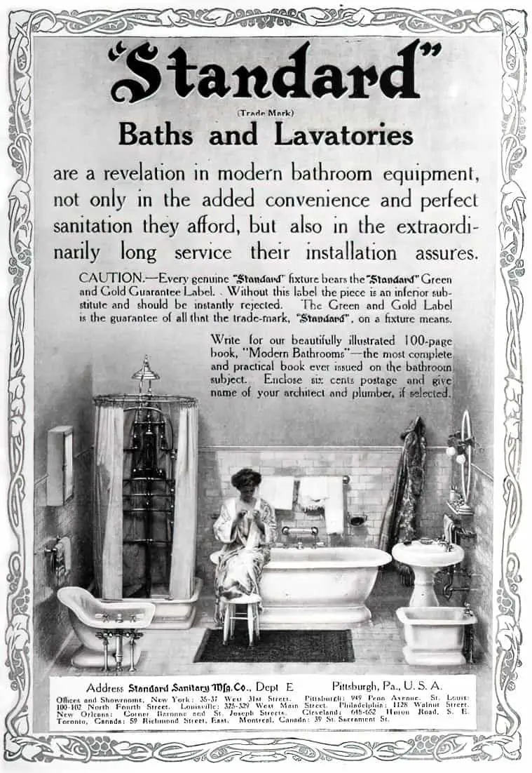 Standard Baths and Lavatories advertisement 1909