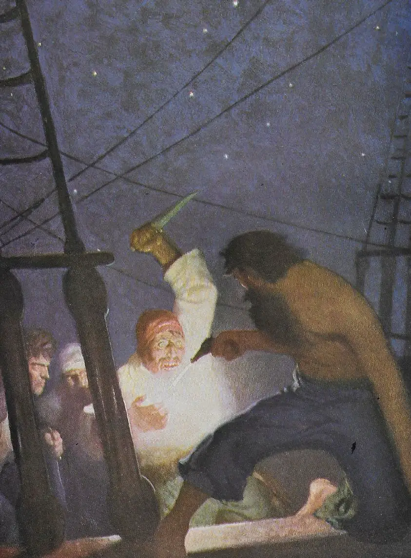 The Mysterious Island by Jules Verne; Illustrations by N.C. Wyeth; Charles Scribner's Sons (1920). Ayrton's Fight with the Pirates