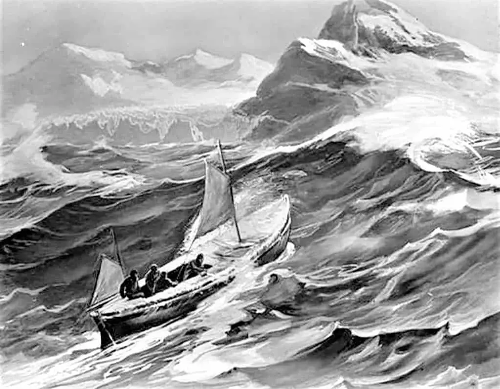Victor J. Bertoglio (1911- 1974) 1949 illustration for an edition of 'South' by Ernest Shackleton boat