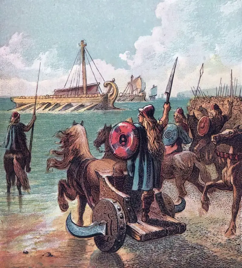 55 BC 'The Romans conquer Britain - Ancient Britons oppose the  landings' Illustration by Joseph Martin Kronheim, 1868