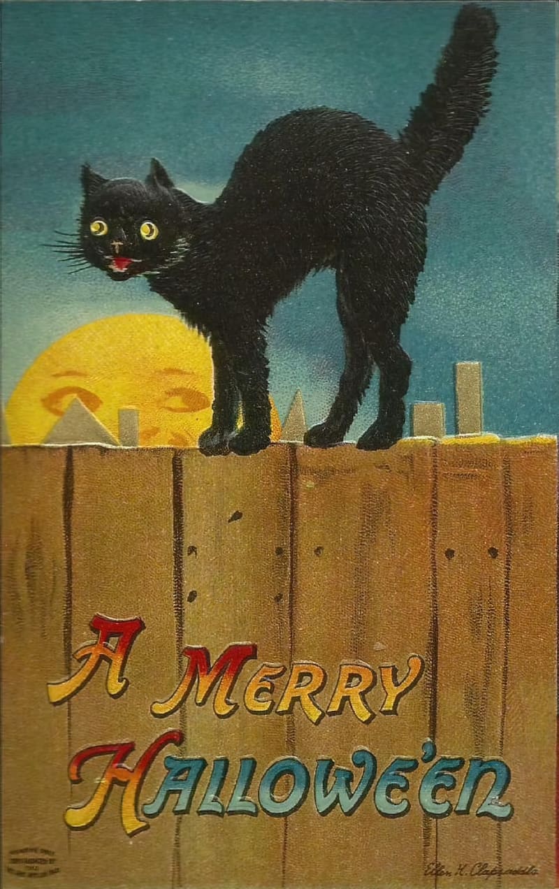 A Merry Halloween Postcard illustration by Ellen Clapsaddle  ca. 1910