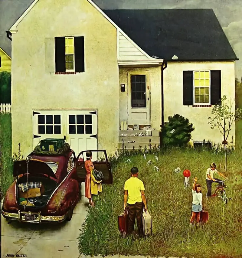 John P. Falter (1910-1982)--Home from Vacation f. Cover, Saturday Evening Post, Aug. 1952