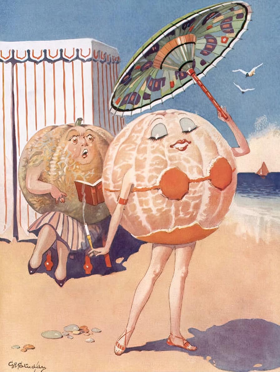 Miss Orange Peels for a Swim by G.E. Studdy appeared in Sketch, a British illustrated weekly journal, August 3, 1938