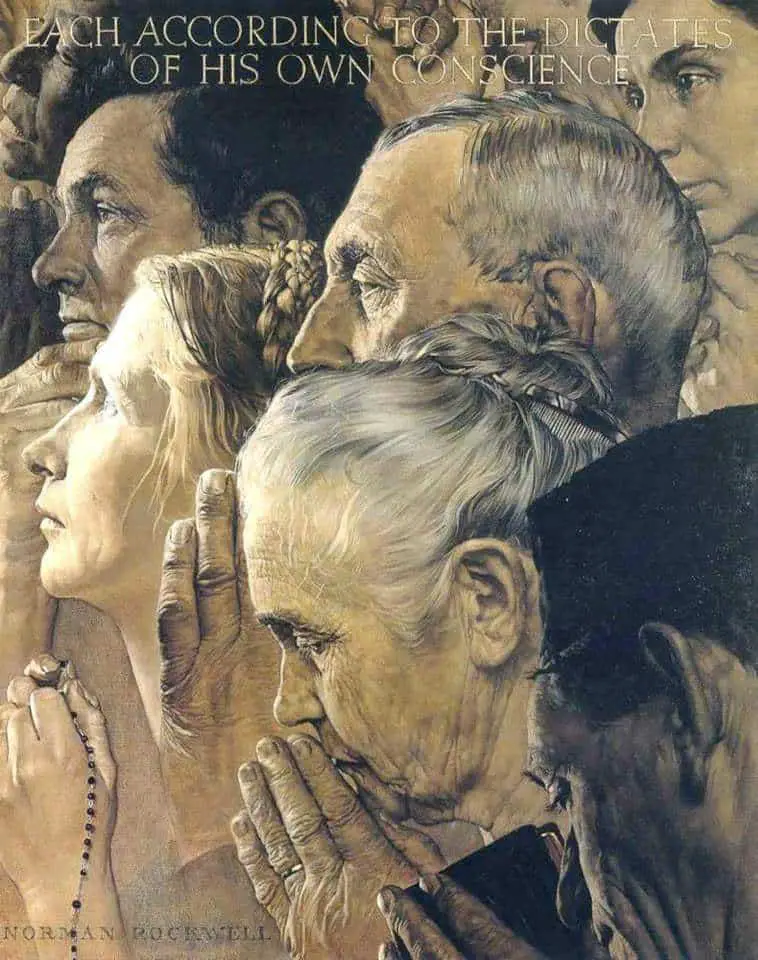 Norman Rockwell , Four Freedoms 'Freedom of Worship' (1943)