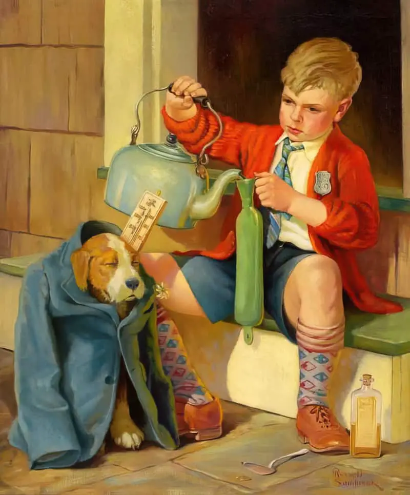 Russell Sambook (1891-1956), American Illustrator. Treating The Pooch