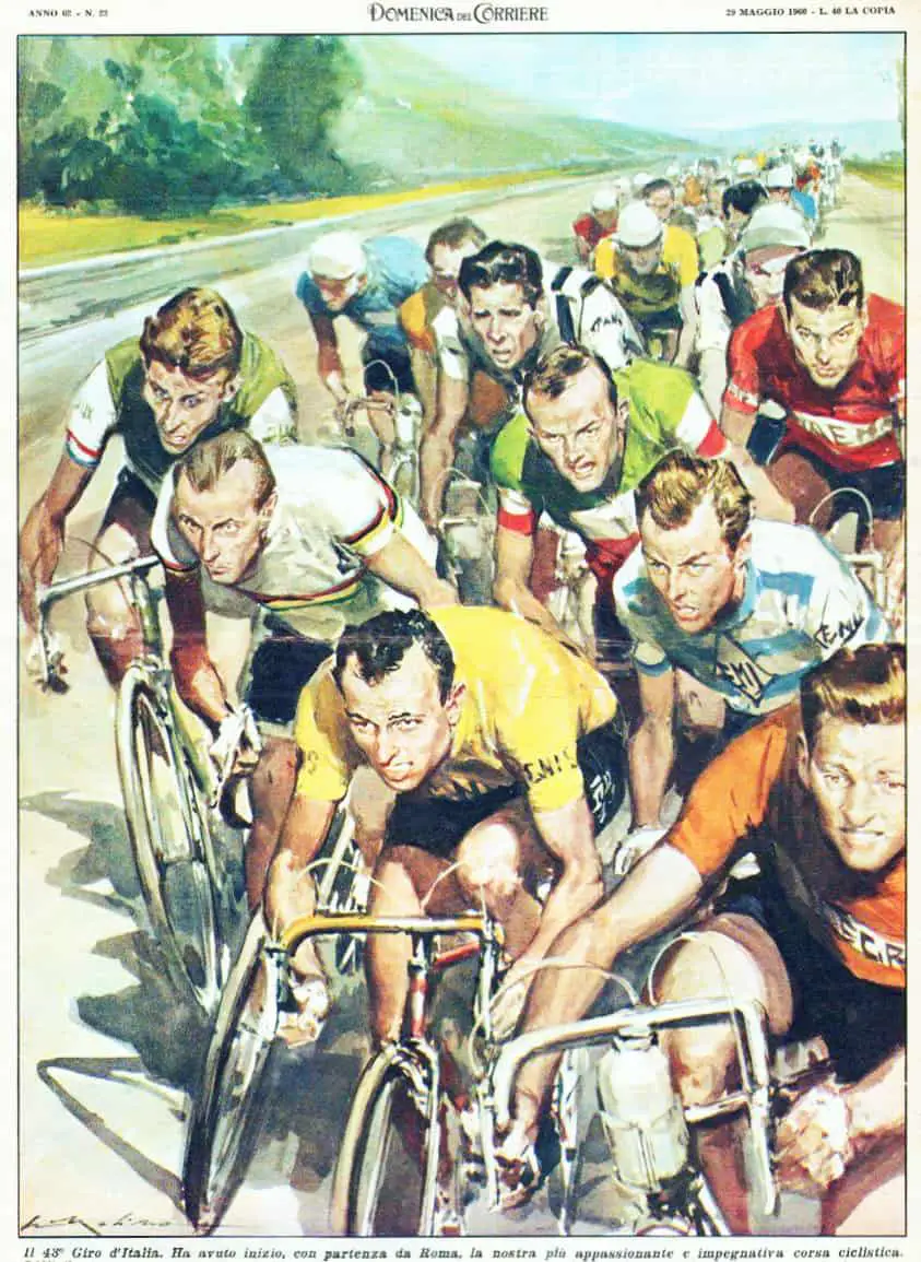 'The 43rd Giro d'Italia' Back cover by Walter Molino, 1960