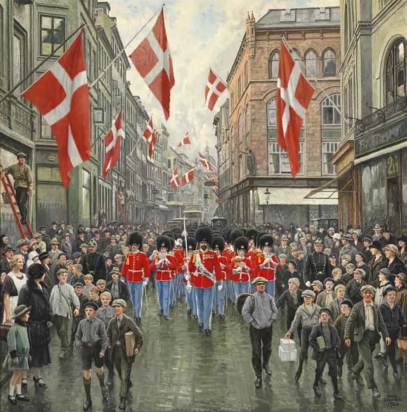 The Royal Guard in Copenhagen for the Kings Birthday (1925) by Paul Gustav Fischer (1860-1924)