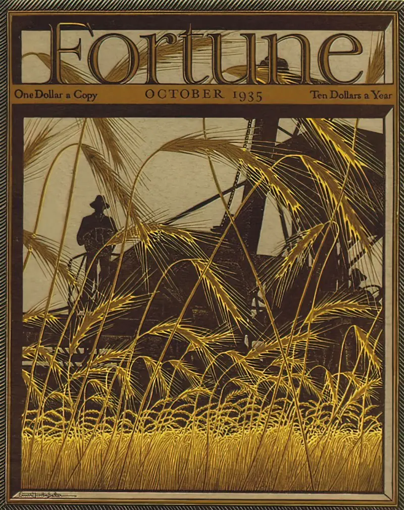 1935 October, cover by Ernest Hamlin Baker harvest wheat