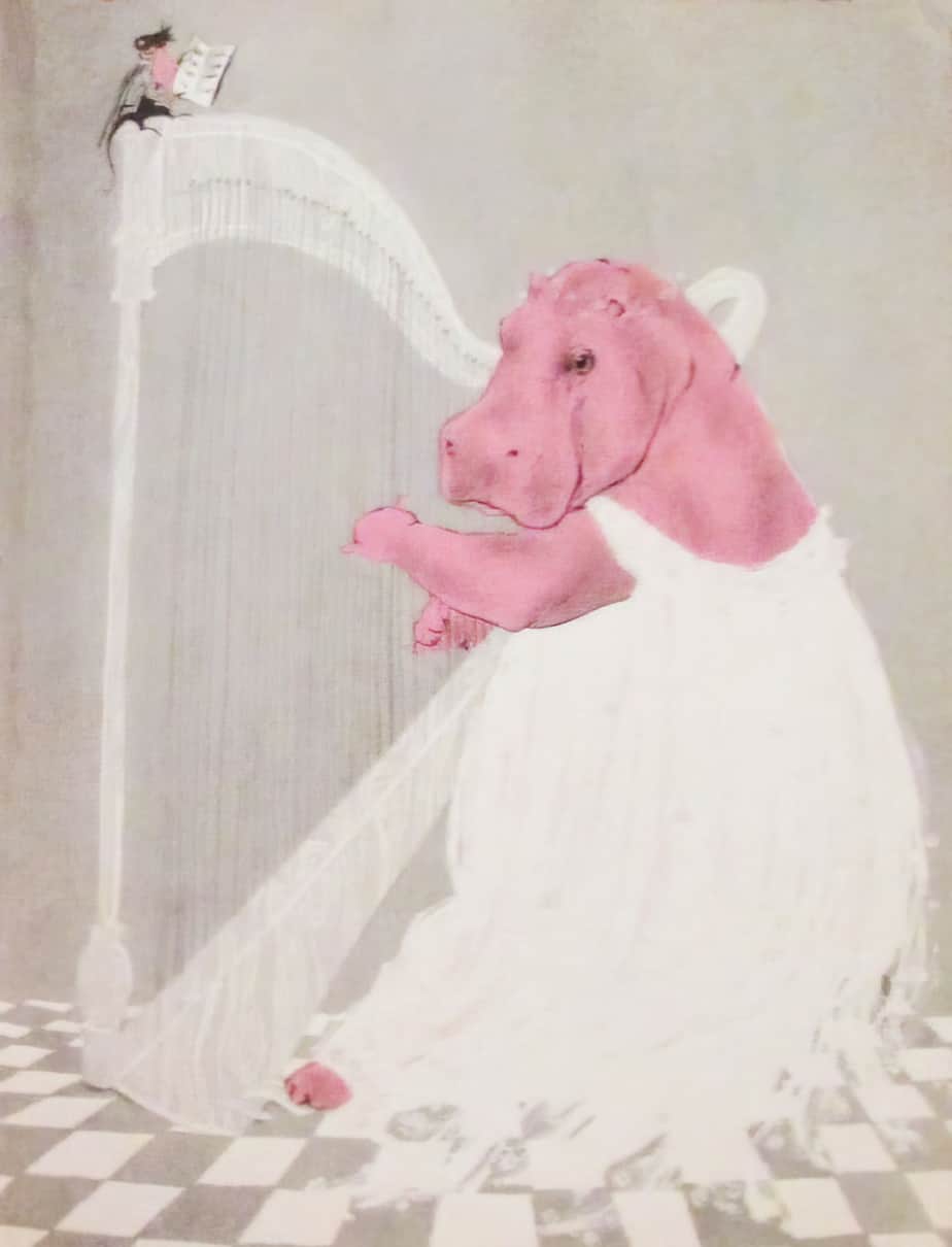 1957 THE UNHAPPY HIPPOPOTAMUS playing the harp