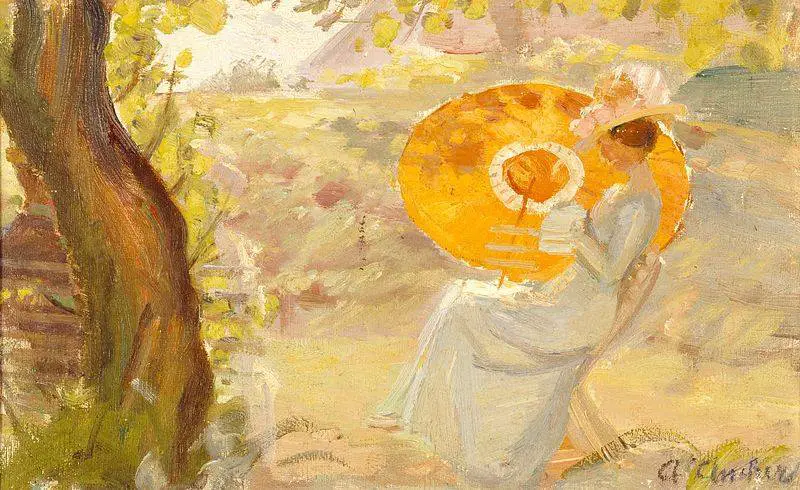 Anna Ancher (Danish painter) 1859-1935 Young Girl With Orange Umbrella
