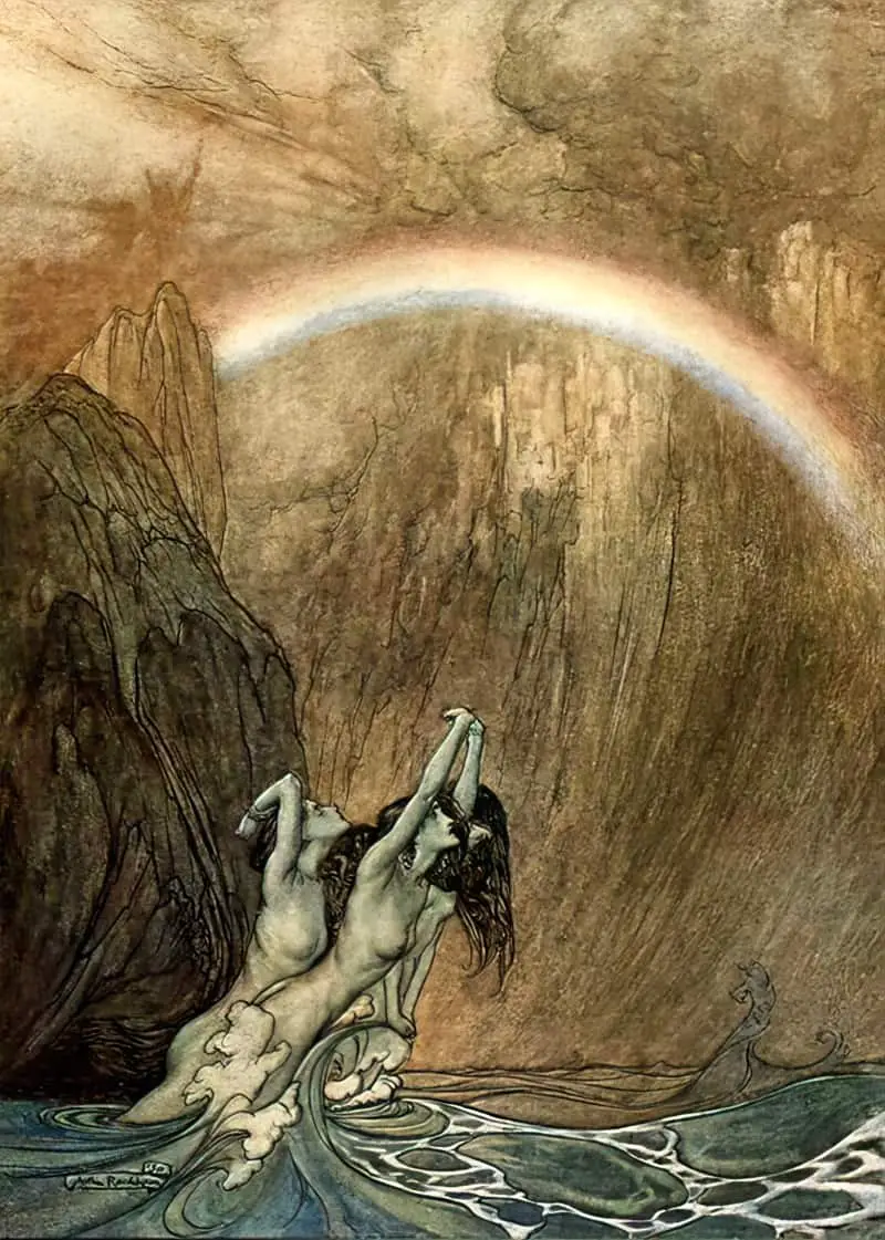 Arthur Rackham Watercolor for Wagner's 'The Ring' 1912 rainbow