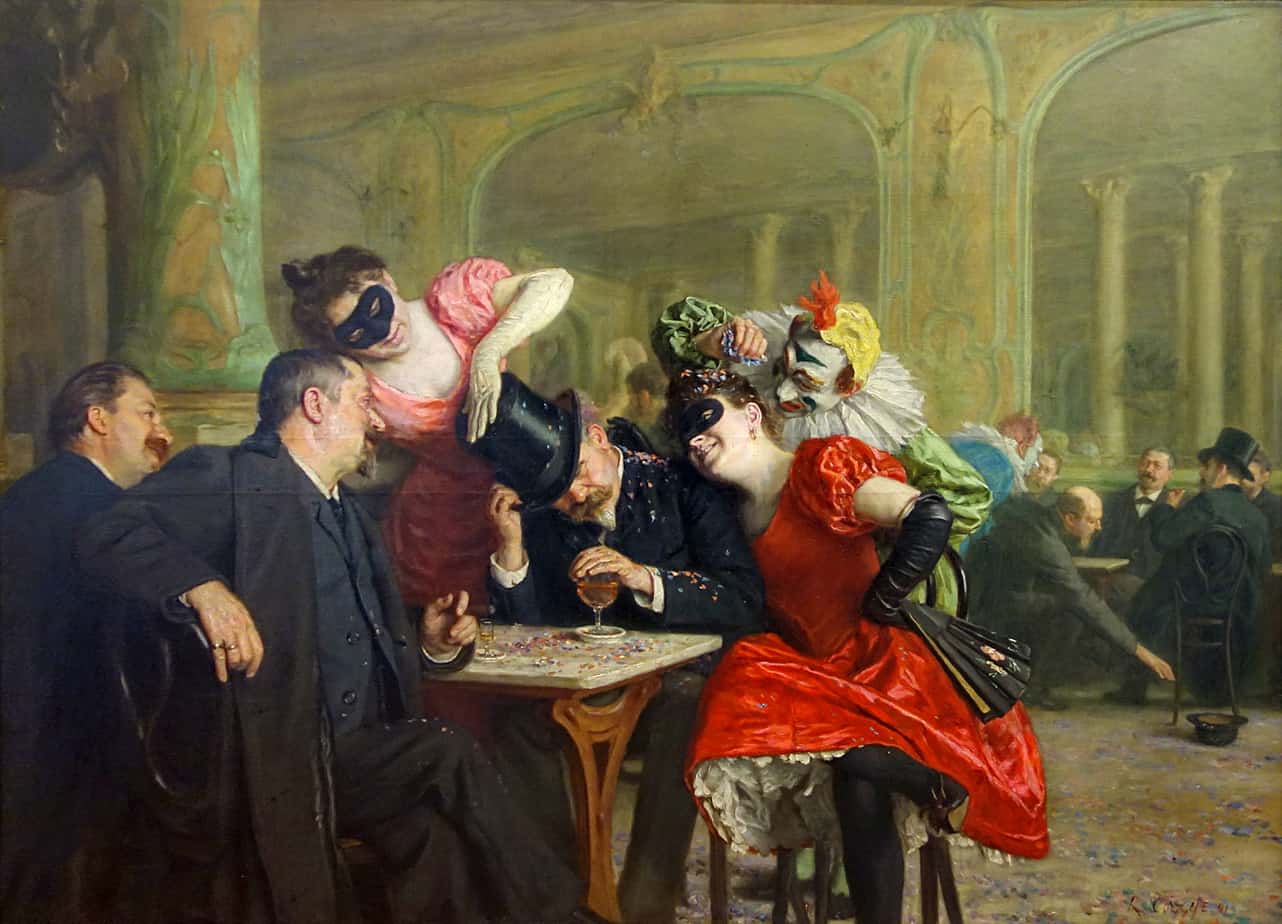 Carnaval à l'hôtel Ferraille (1901) by Rémy Cogghe (Belgian, 1854-1935). Carnival at the Ferraille Hotel