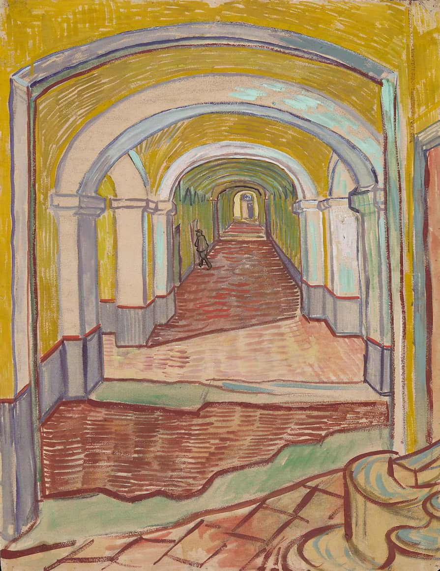 Corridor in the Asylum (1889) by Vincent van Gogh (Dutch, 1853-1890)