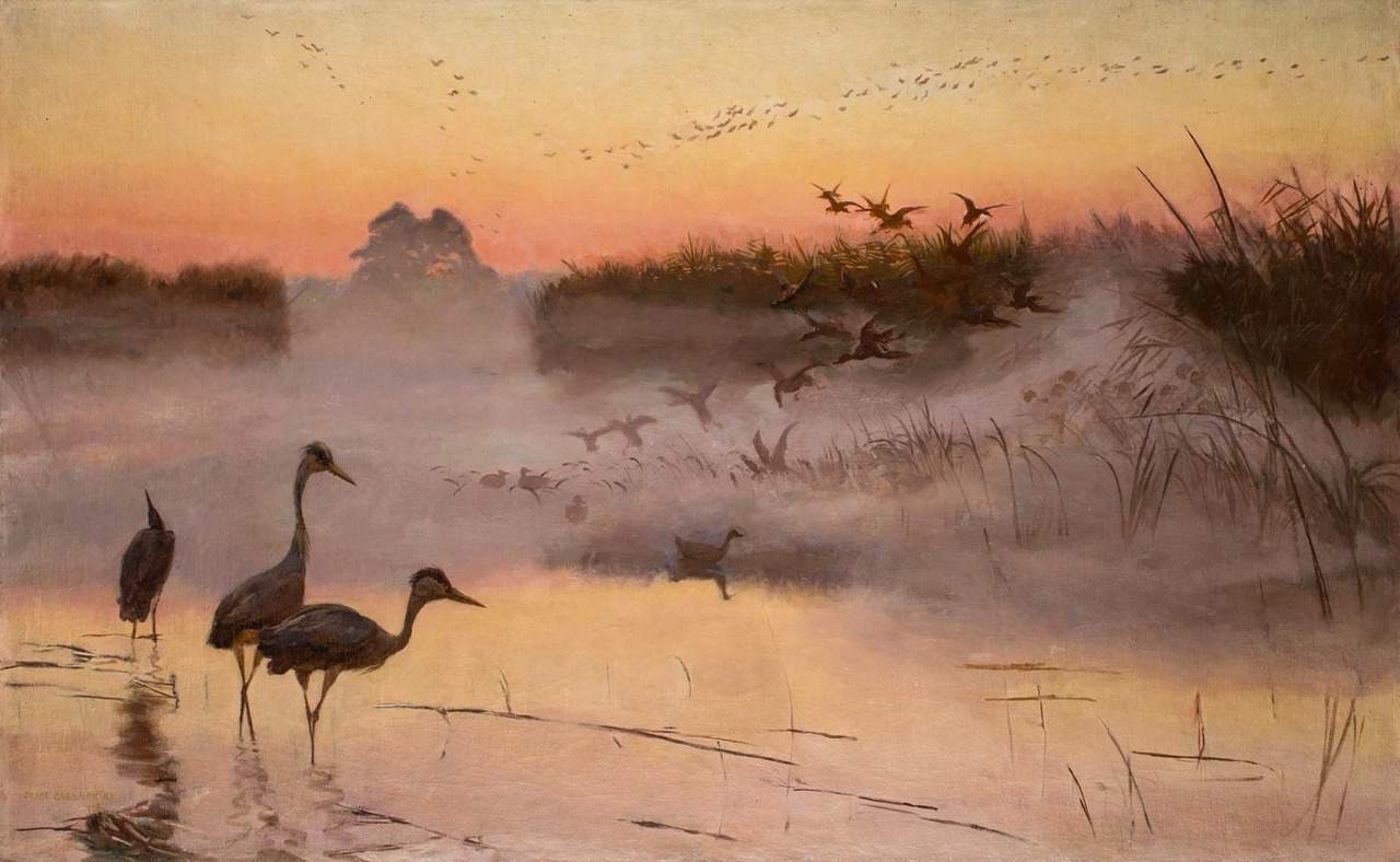 Dawn. The Kingdom of Birds (1906) by Józef Chełmoński (Polish, 1849–1914)