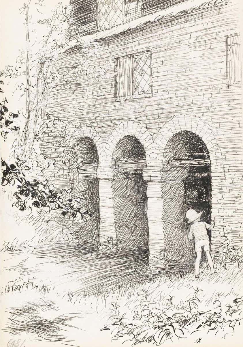 E.H. Shepard (British,1879-1976) - There's a dark dead water-wheel under the mill!