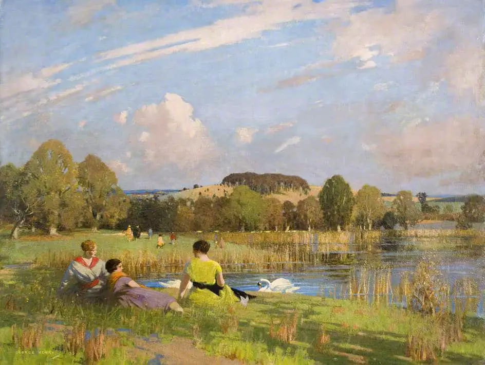 George Henry - A September Day lake swan