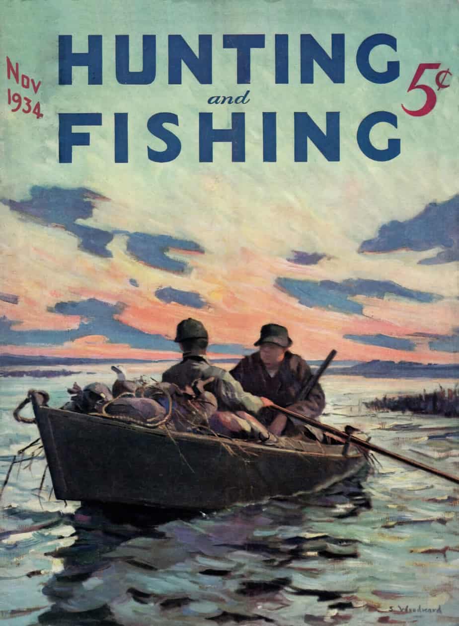 HUNTING AND FISHING Magazine November 1934. Cover art by S. Woodward.