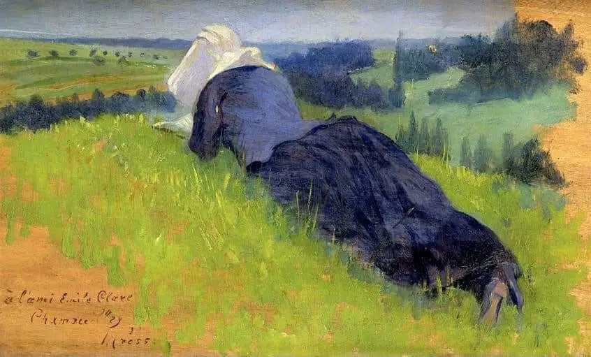 Henri-Edmond Cross, born Henri-Edmond-Joseph Delacroix, (French painter and printmaker) 1856-1910 Peasant Woman Stretched Out On Grass 1890