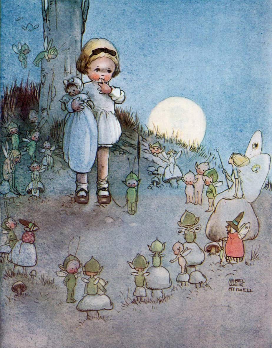 Illustration by Mabel Lucie Attwell for 'Princess Marie-Jose's Children's Book', published by Casssell and Co Have you ever been caught by the fairies