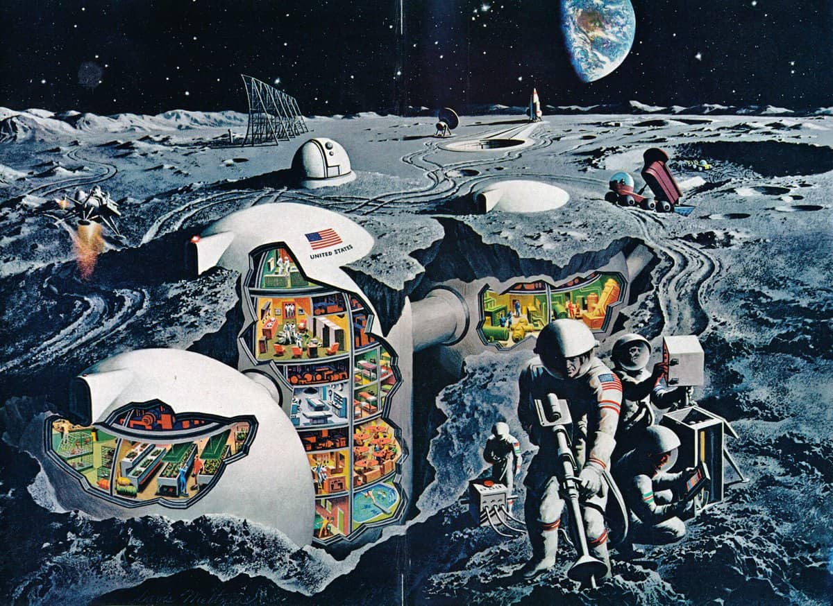 Illustration for National Geographic (February 1969) by Davis Meltzer 'Future Moon Colony'