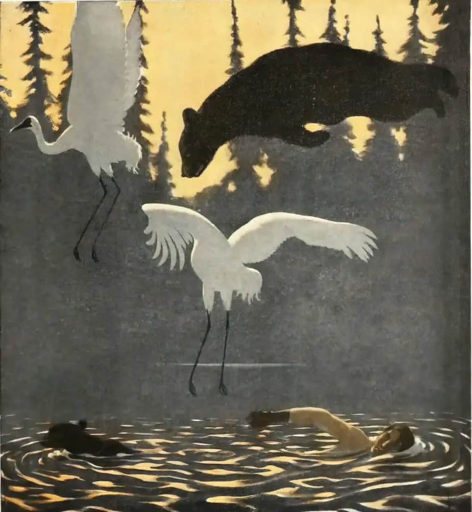 Illustration from The Living Forest (1925), by the Canadian painter Arthur Heming bear