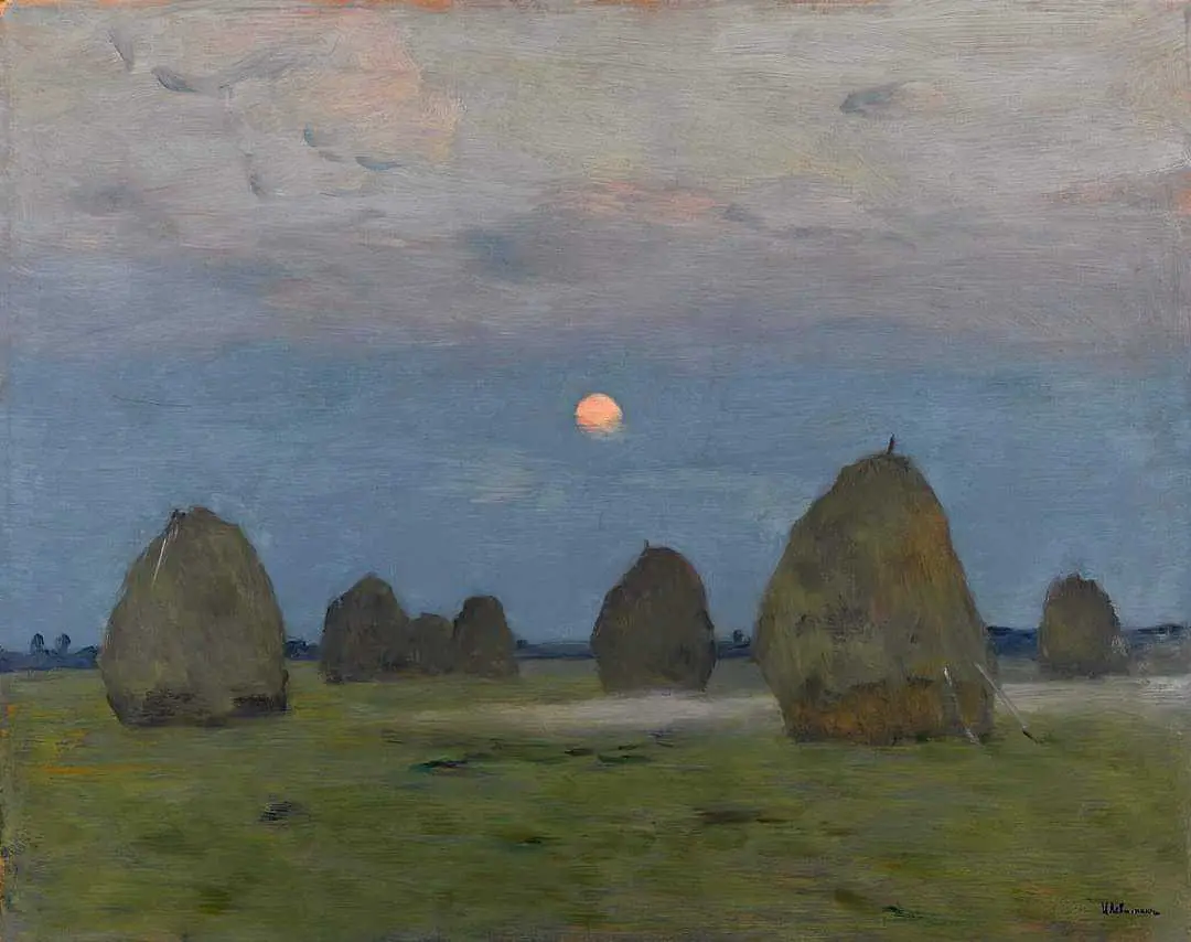 Isaac Levitan (Russian painter) 1860 - 1900 Twilight. Haystacks, 1899
